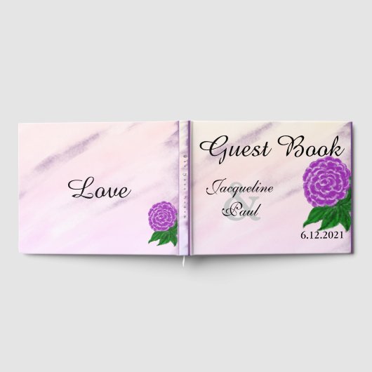  Paars Waterverf van Cream Floral Weddenschap Gastenboek (Volledig)