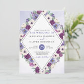 Paars Waterverf van Fuchsia Floral Wedding Kaart (Staand voorkant)