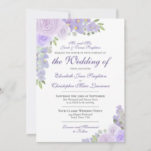 Paars Waterverf van Lavender Kaart (Voorkant)