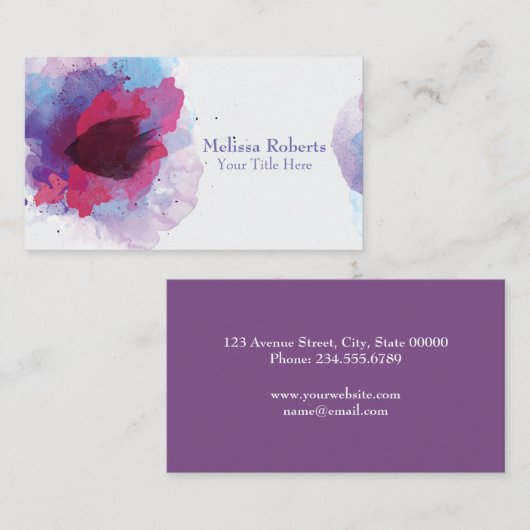 Paars Waterverf Visitekaartje (Voorkant / Achterkant)
