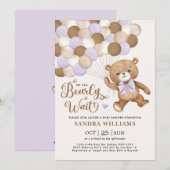 Paars we kunnen wachten tot Teddy Bear Baby shower Kaart (Voorkant / Achterkant)