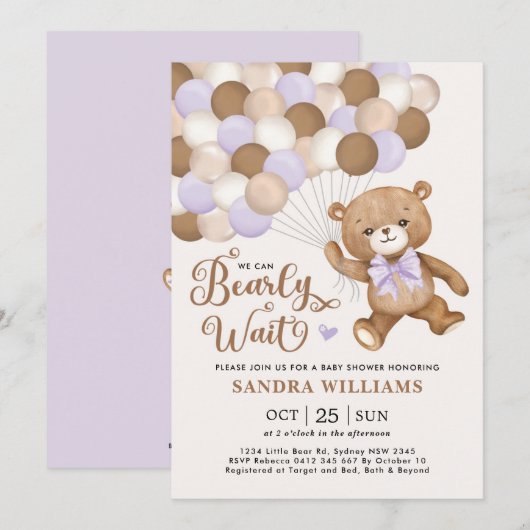 Paars we kunnen wachten tot Teddy Bear Baby shower Kaart (Voorkant / Achterkant)