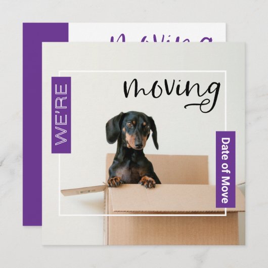 Paars we verplaatsen Dachshund Dog in Box Kaart (Voorkant / Achterkant)