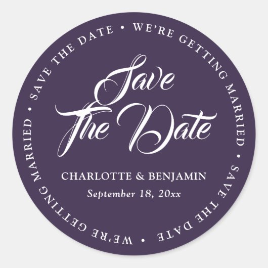 Paars we worden getrouwd met Save the Date Ronde Sticker (Voorkant)