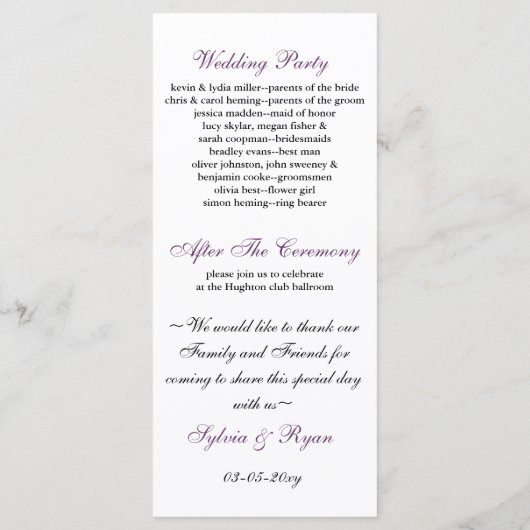 paars Weddenprogramma Programmakaart (Achterkant)