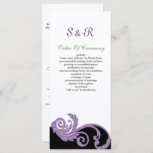 paars Weddenprogramma Programmakaart (Voorkant / Achterkant)