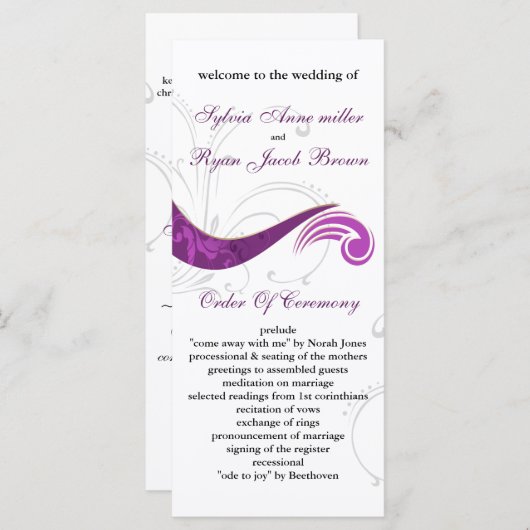 paars Weddenprogramma Programmakaart (Voorkant / Achterkant)