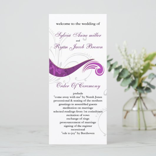 paars Weddenprogramma Programmakaart (Staand voorkant)