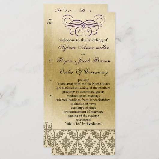 paars Weddenprogramma Programmakaart (Voorkant / Achterkant)