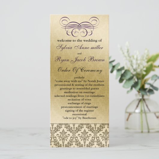 paars Weddenprogramma Programmakaart (Staand voorkant)