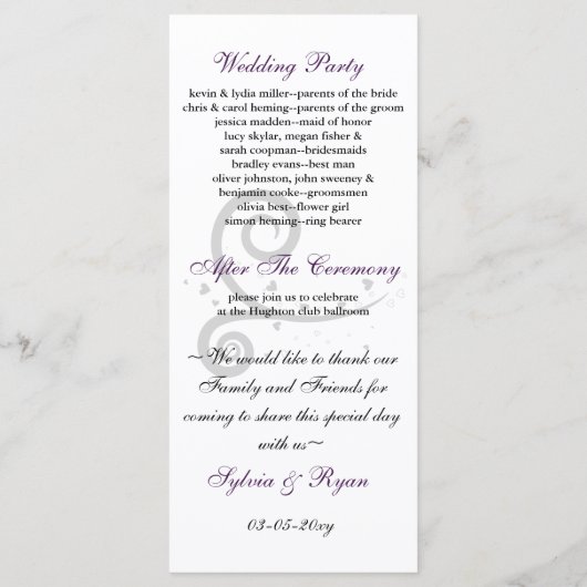 paars Weddenprogramma Programmakaart (Achterkant)