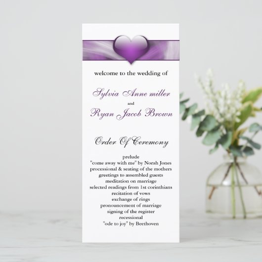 paars Weddenprogramma Programmakaart (Staand voorkant)