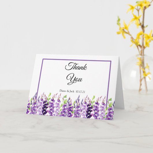 Paars Weddenschap Waterverf Lavender Bedankt kaart (Gele Bloem)