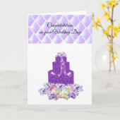 Paars Wedding Cake Floral gefeliciteerd Kaart (Gele Bloem)