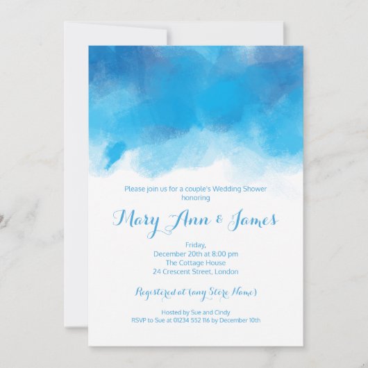 Paar's Wedding Shower Summer Blue Waterverf Kaart (Voorkant)