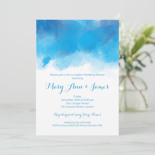 Paar's Wedding Shower Summer Blue Waterverf Kaart (Staand voorkant)