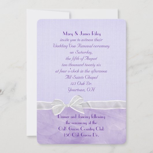 Paars Wedding Vow Renewal Ceremony Kaart (Voorkant)