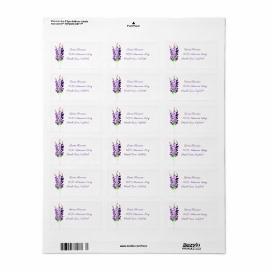 Paars Wedding Waterverf Lavender Etiket (Full Sheet)
