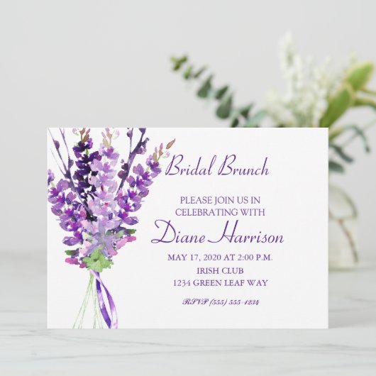 Paars Wedding Waterverf Lavender Kaart (Staand voorkant)