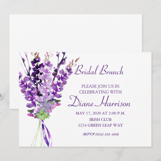 Paars Wedding Waterverf Lavender Kaart (Voorkant / Achterkant)