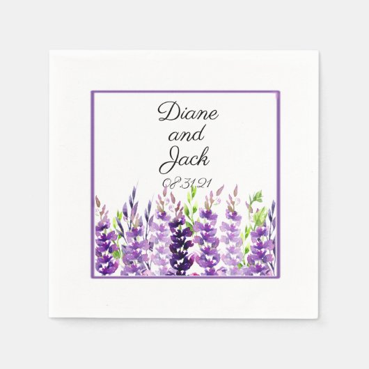 Paars Wedding Waterverf Lavender Servet (Voorkant)