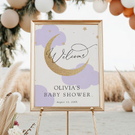 Paars Welkomstbord voor Baby Shower met Maan en St Poster