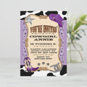 Paars Western, Cowgirl Birthday Party Kaart (Staand voorkant)