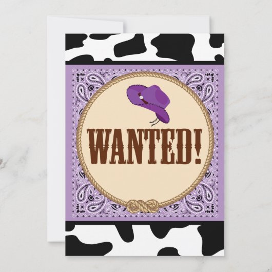 Paars Western, Cowgirl Birthday Party Kaart (Achterkant)