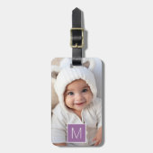 Paars White 1 Foto Collage Aangepast monogram Bagagelabel (Voorkant verticaal)