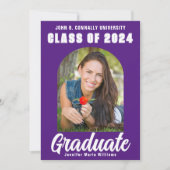 Paars White Afstuderen Foto modern gebold Afstuder Aankondiging (Voorkant)