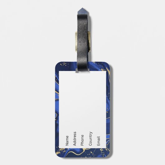 Paars White Agate Marble Abstract Midnight Blue Bagagelabel (Achterkant verticaal)