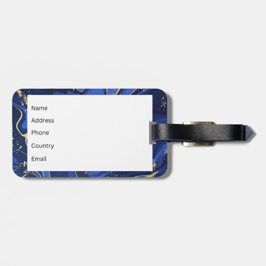 Paars White Agate Marble Abstract Midnight Blue Bagagelabel (Achterkant horizontaal)