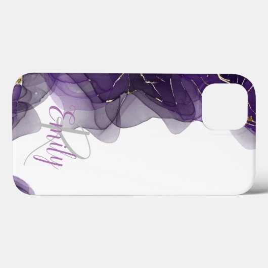 Paars White Agate Marble Abstracte Name Monogram Case-Mate iPhone Case (Achterkant (horizontaal))