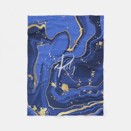 Paars White Agate Marble Abstracte Name Monogram Fleece Deken (Voorkant)