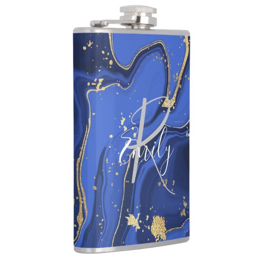 Paars White Agate Marble Abstracte Name Monogram Heupfles (Rechts)