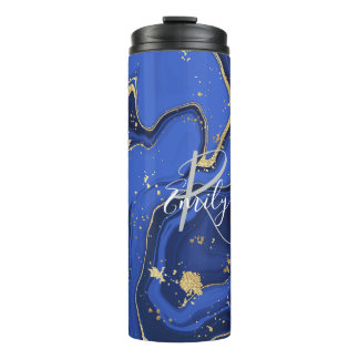 Paars White Agate Marble Abstracte Name Monogram Thermosbeker