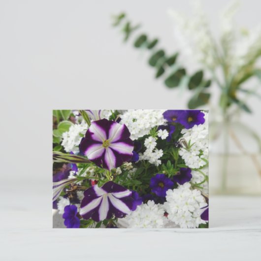 Paars-White Blue Flowers DIY Briefkaart (Staand voorkant)