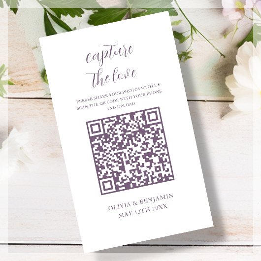Paars | White Capture The Love QR-code Informatiekaartje