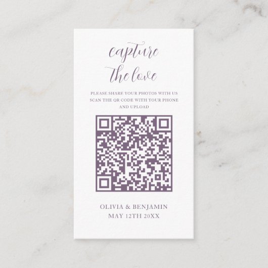 Paars | White Capture The Love QR-code Informatiekaartje (Voorkant)