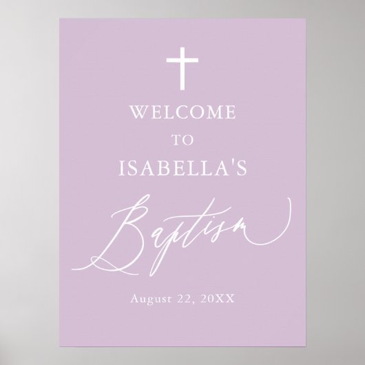Paars-White Cross-Girl Baptism Welkomstteken Poster (Voorkant)