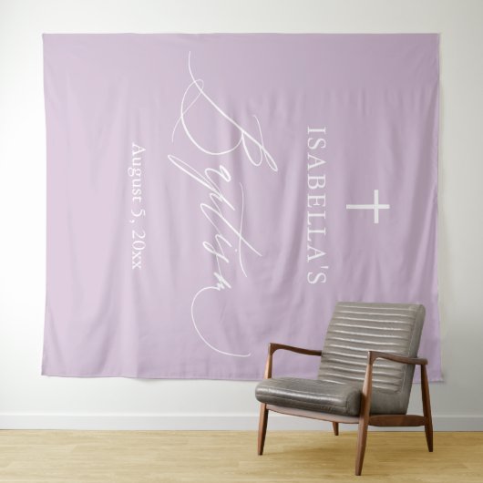 Paars-White Cross-Girl Baptisme Foto achtergrond Wandkleed (In Situ (horizontaal))
