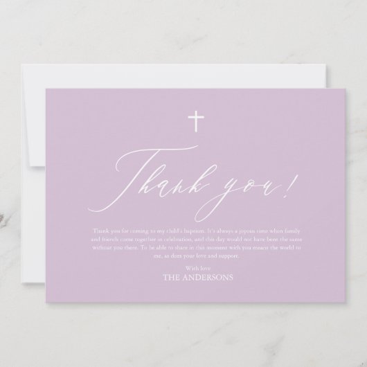 Paars-White Cross-Girl Baptisme Hartelijk dank Kaart (Voorkant)