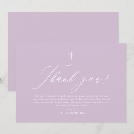 Paars-White Cross-Girl Baptisme Hartelijk dank Kaart (Voorkant / Achterkant)