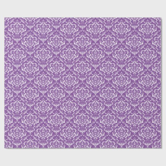Paars White Damask Pattern Cadeaupapier (Vlak)