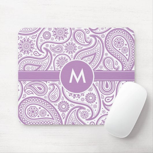 Paars White Floral Paisley Pattern Muismat (Met muis)