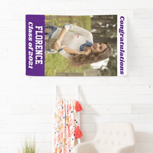 Paars White Gefeliciteerd Afstuderen Spandoek (Insitu)