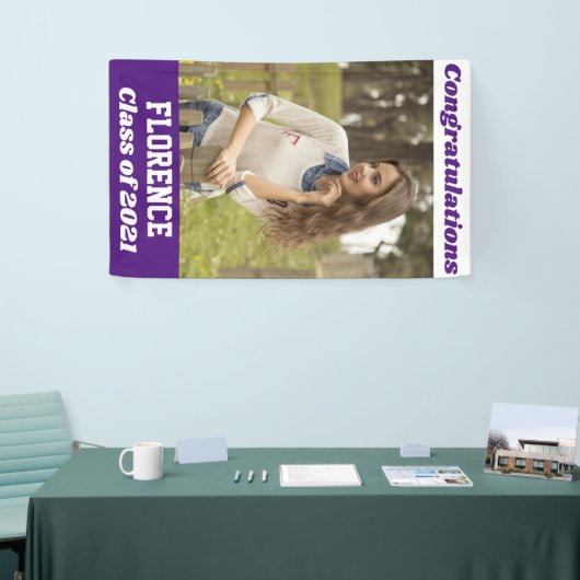 Paars White Gefeliciteerd Afstuderen Spandoek (Beurs)