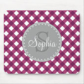 Paars White Gingham Pset Pattern Monogram Muismat (Voorkant)