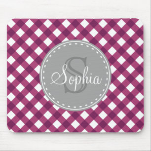 Paars White Gingham Pset Pattern Monogram Muismat