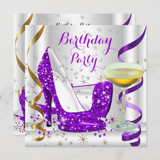Paars White Gold Glitter High Heels Champagne 4 Kaart (Voorkant / Achterkant)